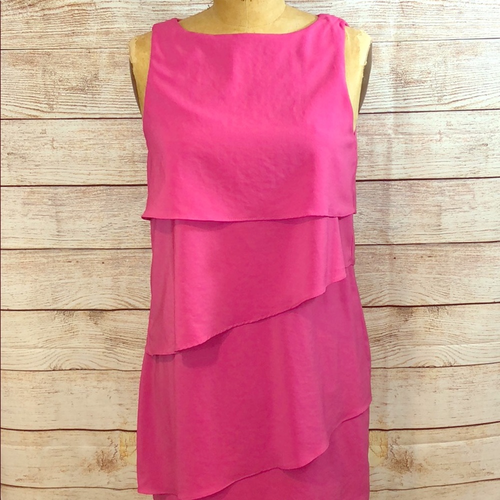 Zara Basic Hot Pink Ruffle Dress Knee Length Small